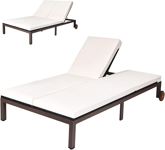 Outdoor Rattan Wicker Daybed 2-Person Chaise Lounge