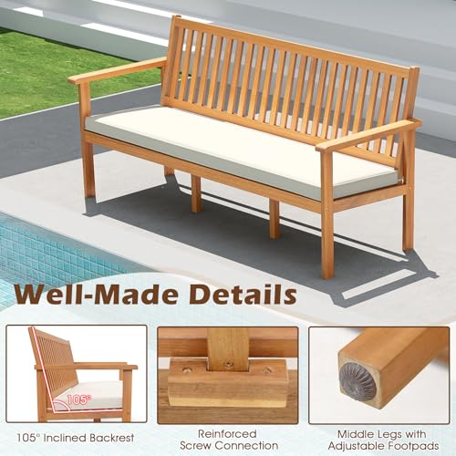 3-Person Acacia Wood Outdoor Bench with Cushion