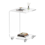 Acrylic C-Shaped Side Table with Wheels