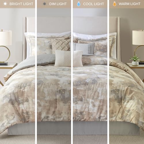 Queen Comforter Set - 7 Piece Abstract Gray