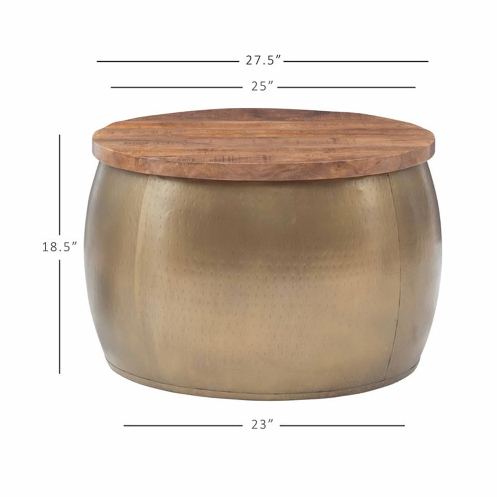 Modern Large Wood and Metal Drum Table with Storage