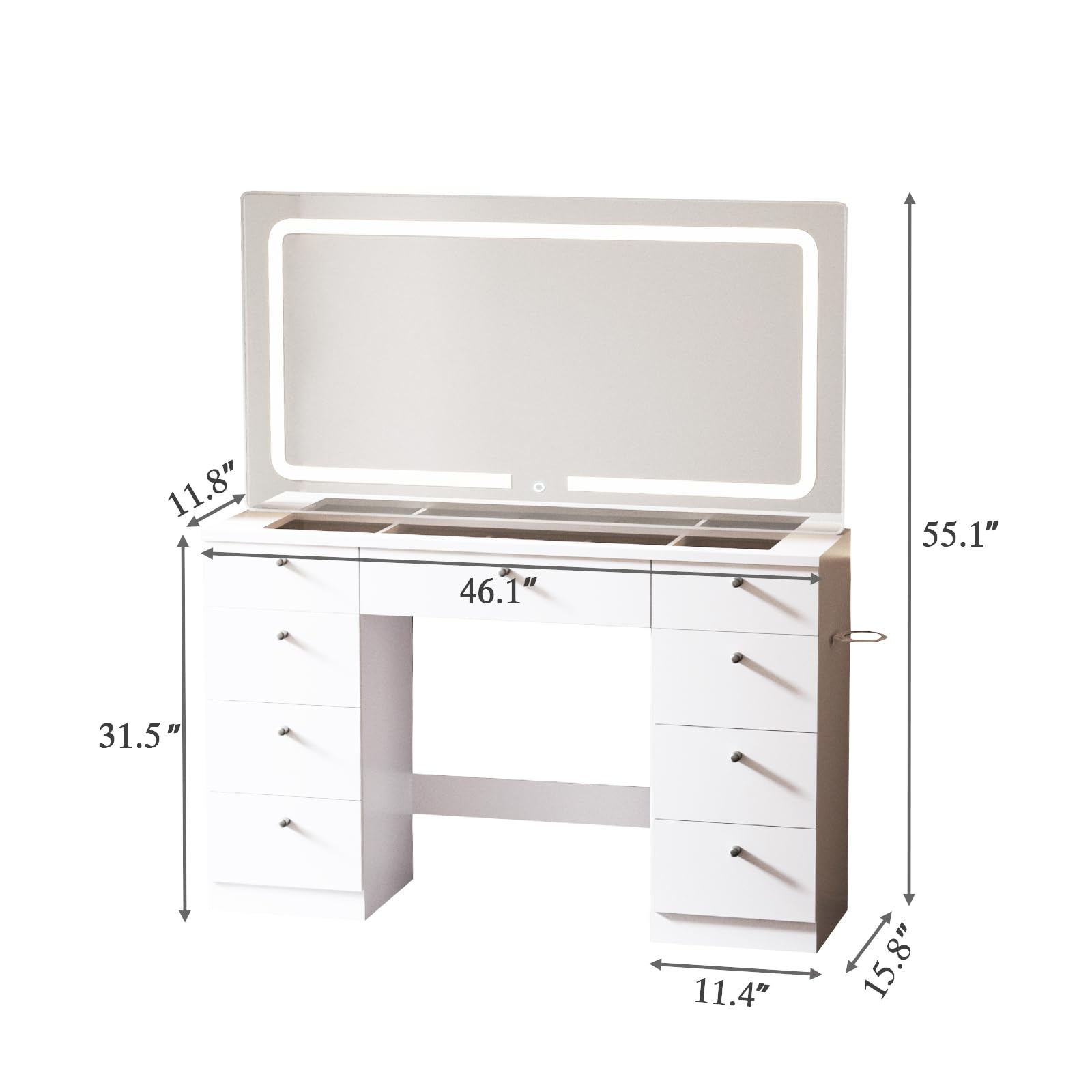46 Inch Makeup Vanity Desk with Mirror and LED Lights