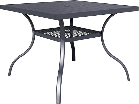 60" Metal Outdoor Dining Table with Umbrella Hole