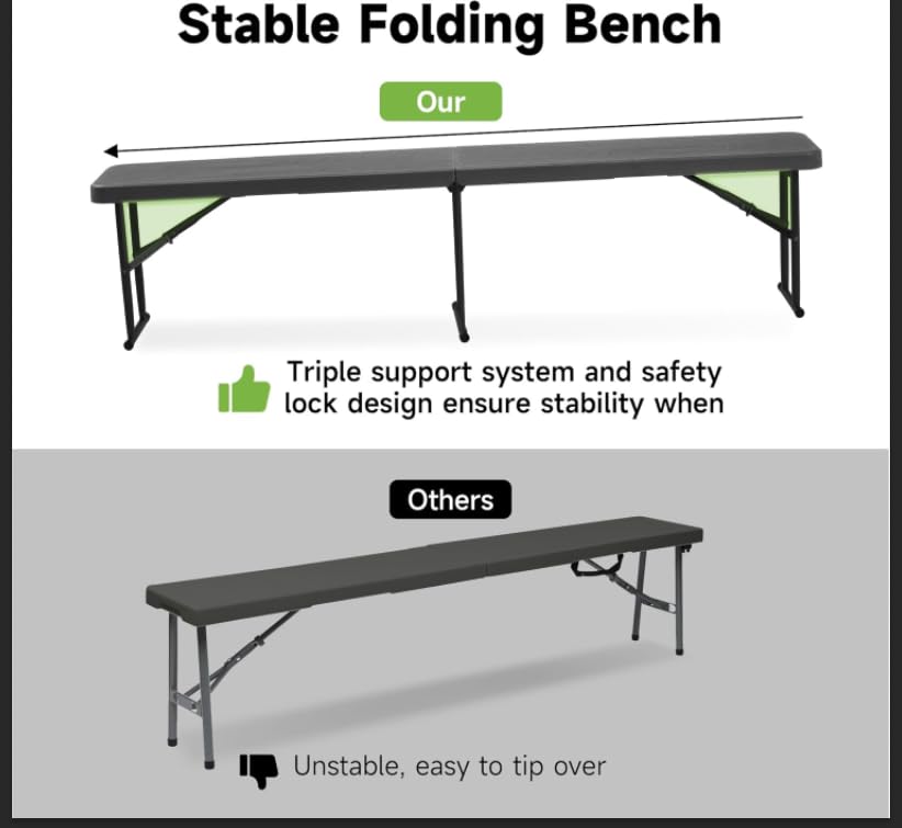 6' Folding Picnic Table with 2 Benches - 3 Piece Set
