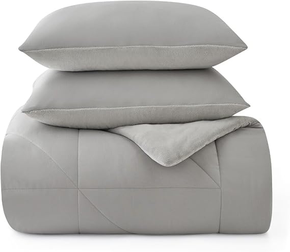 King Comforter Set 3-Piece Reversible Plush Bedding Snow White