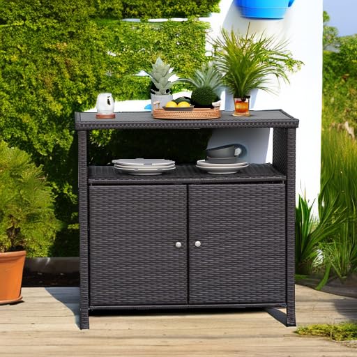 Wicker Storage Cabinet Outdoor Waterproof Buffet