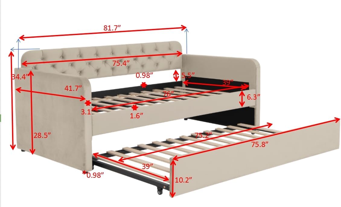 Twin Size Upholstered Daybed with Trundle and USB Ports