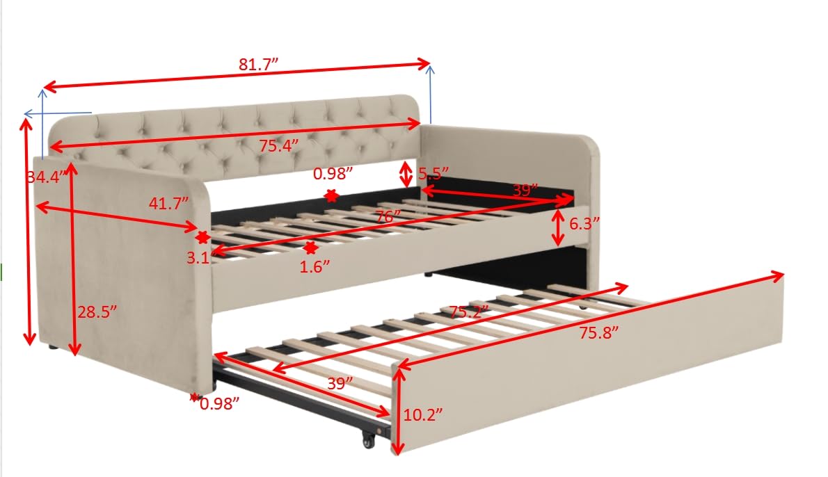 Twin Size Upholstered Daybed with Trundle and USB Ports