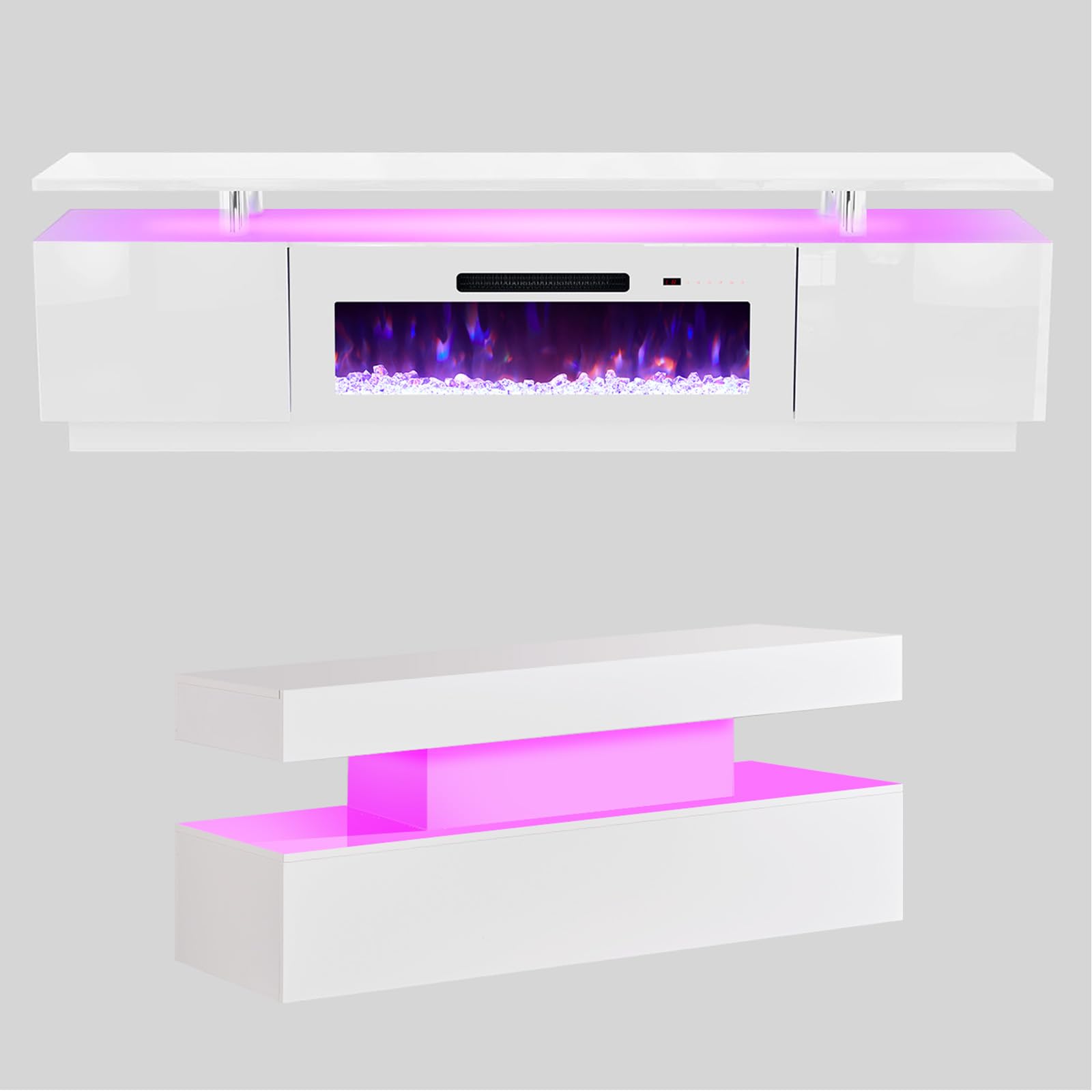 3 Piece Modern Living Room Table Set with Fireplace TV Stand