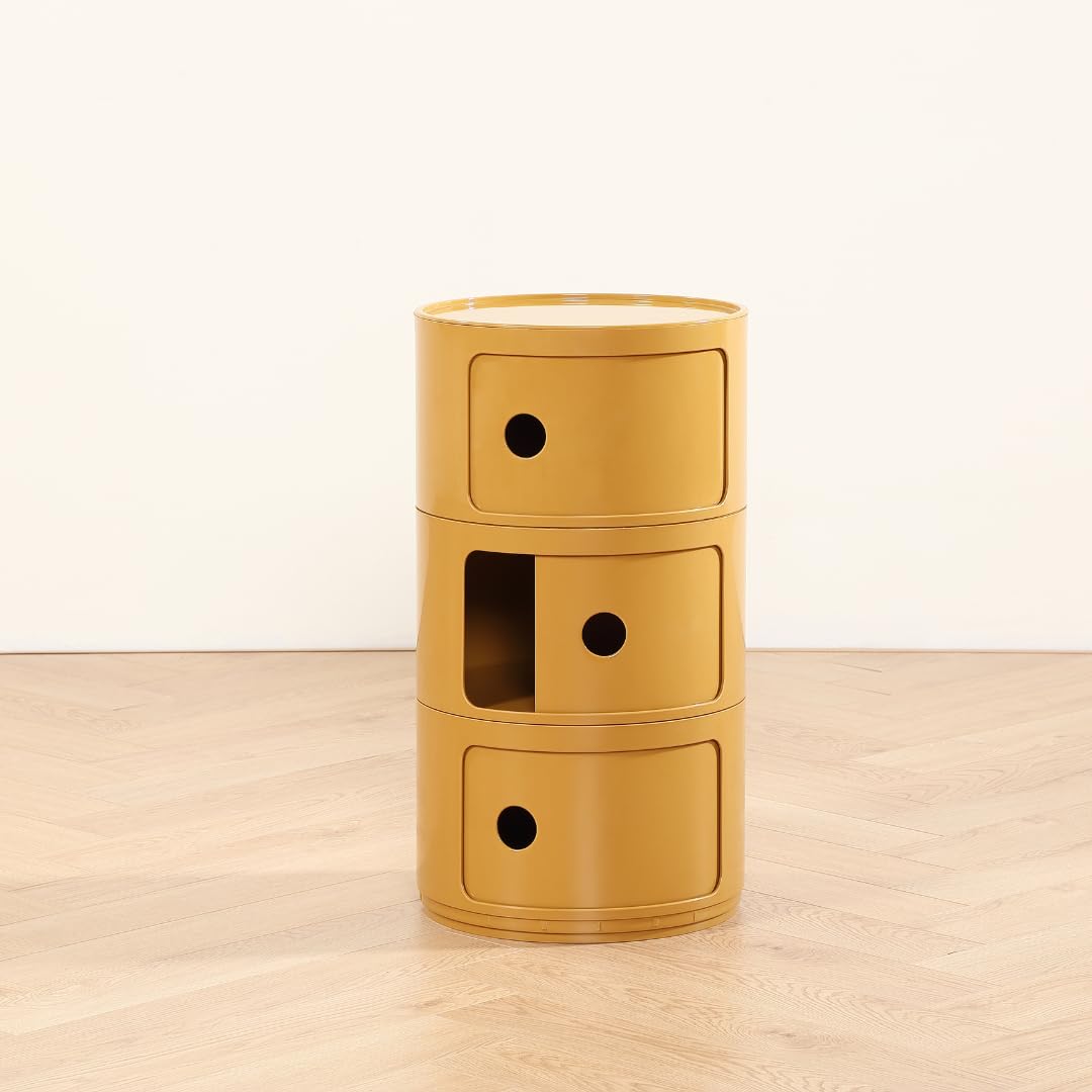 COZYMATIC 3 Tier Round Nightstand with Storage, Modern Style Side Table, Small Cupboard Cabinet with 3 Drawers for Living Room, Bedroom, Bathroom, Narrow Space, Yellow, Pink (Yellow)