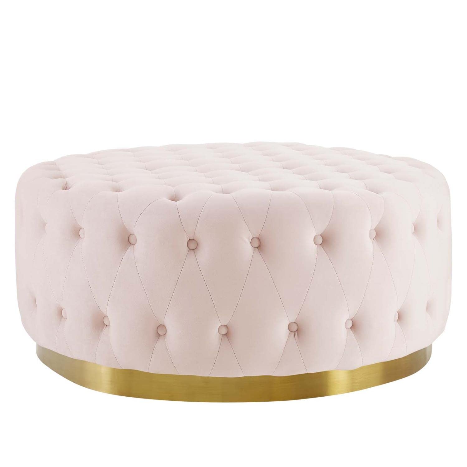 Tufted Performance Velvet Round Ottoman Pink