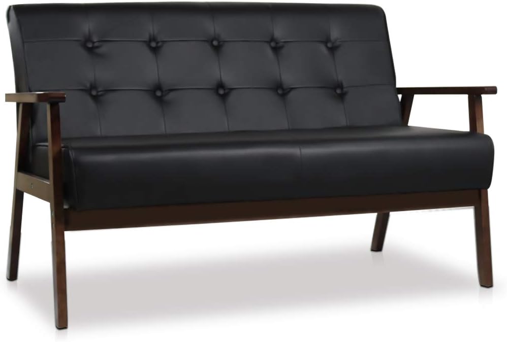Mid-Century Modern Loveseat Sofa with Faux Leather Upholstery