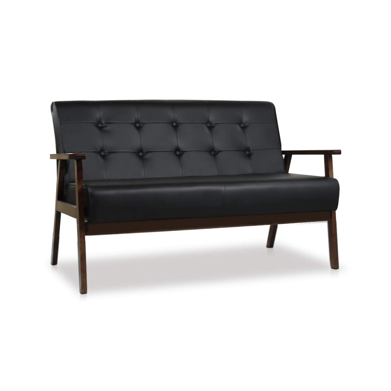 Mid-Century Modern Loveseat Sofa with Faux Leather Upholstery