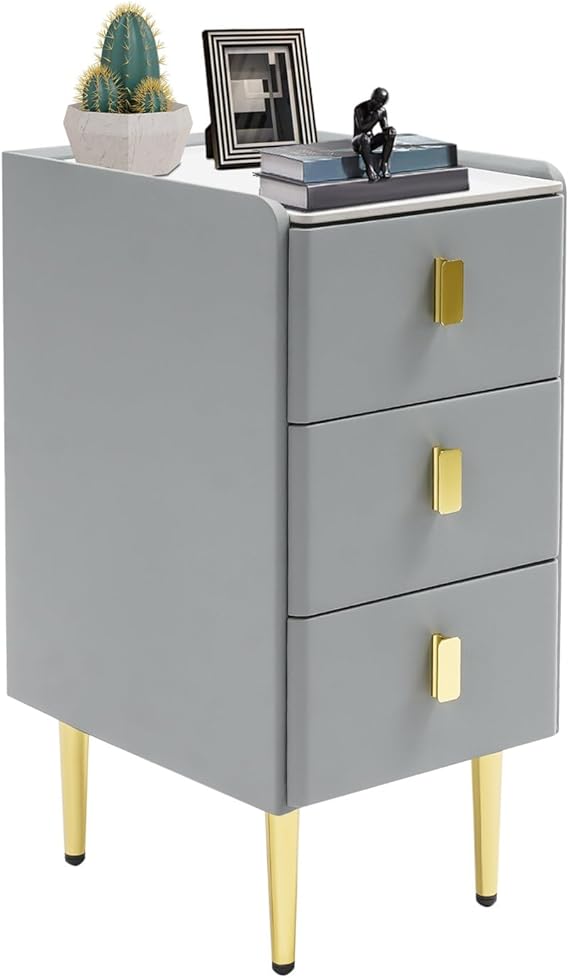 Nightstand with Drawers and Metal Legs