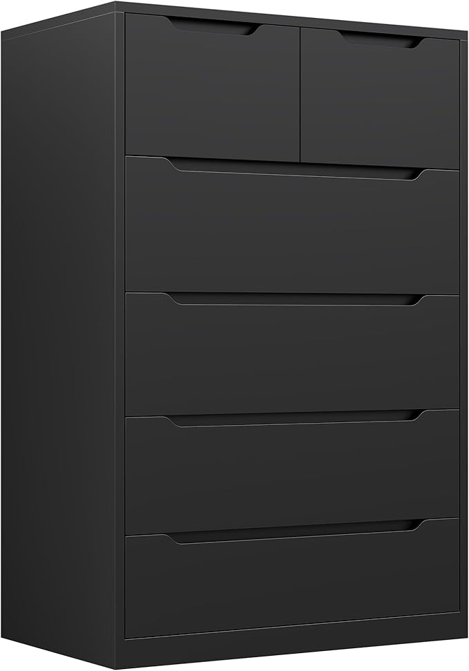 6 Drawer Dresser Tall Black Chest of Drawers