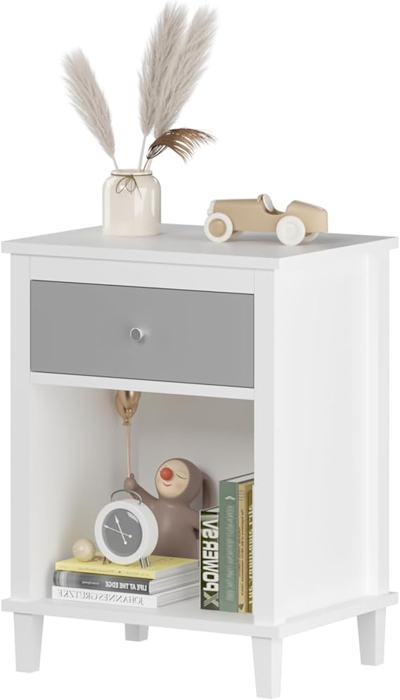 Wooden Nightstand with Drawer and Open Storage Shelf