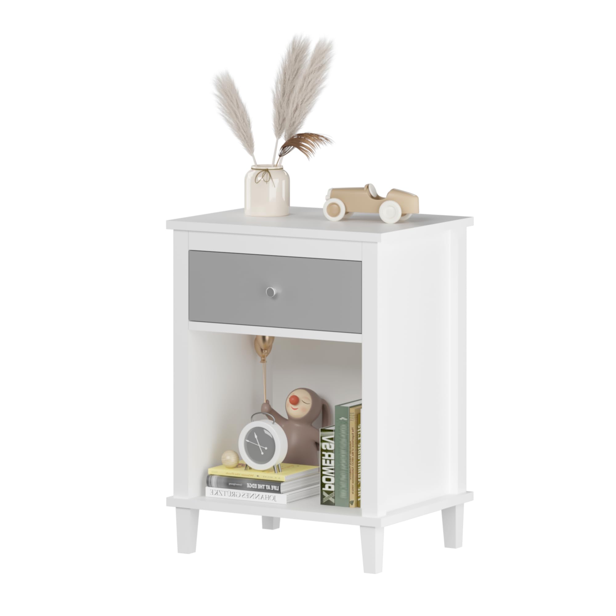 Kids Nightstand with Drawer and Storage Shelf