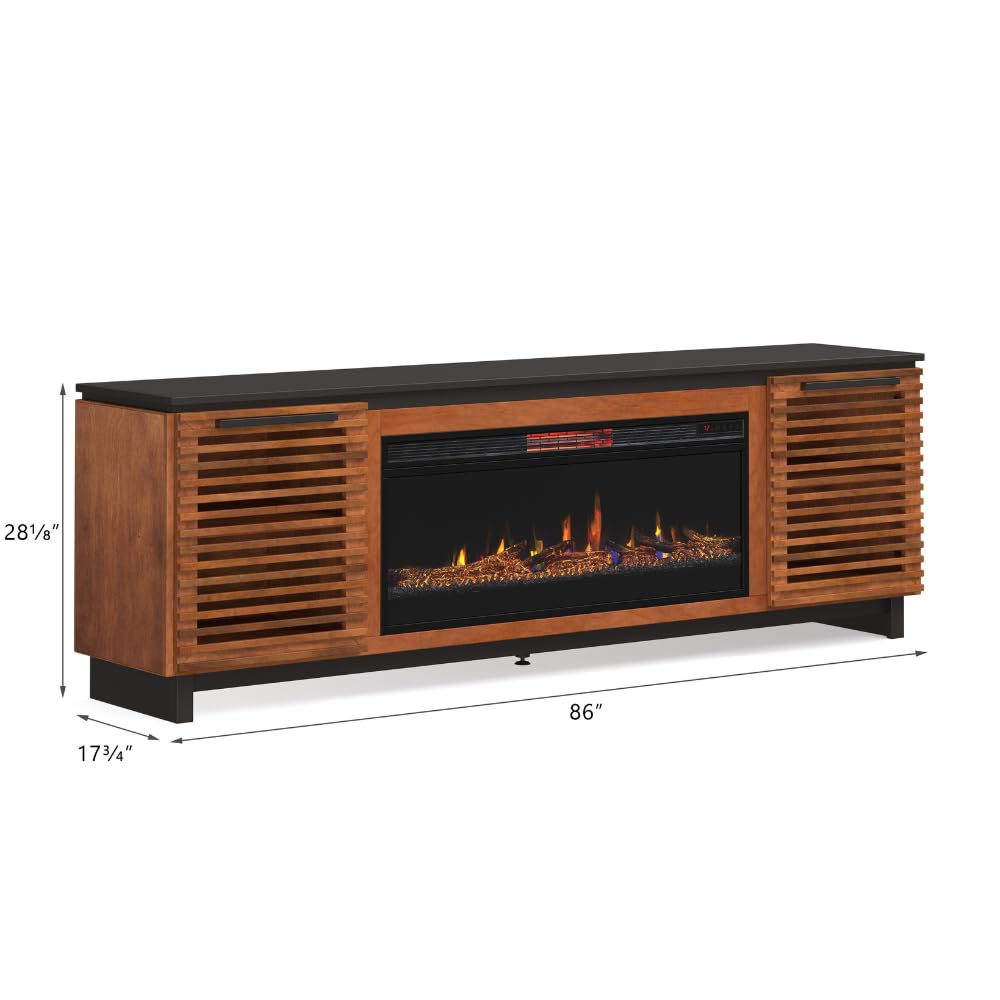 86" Electric Fireplace TV Stand with Solid Wood Construction