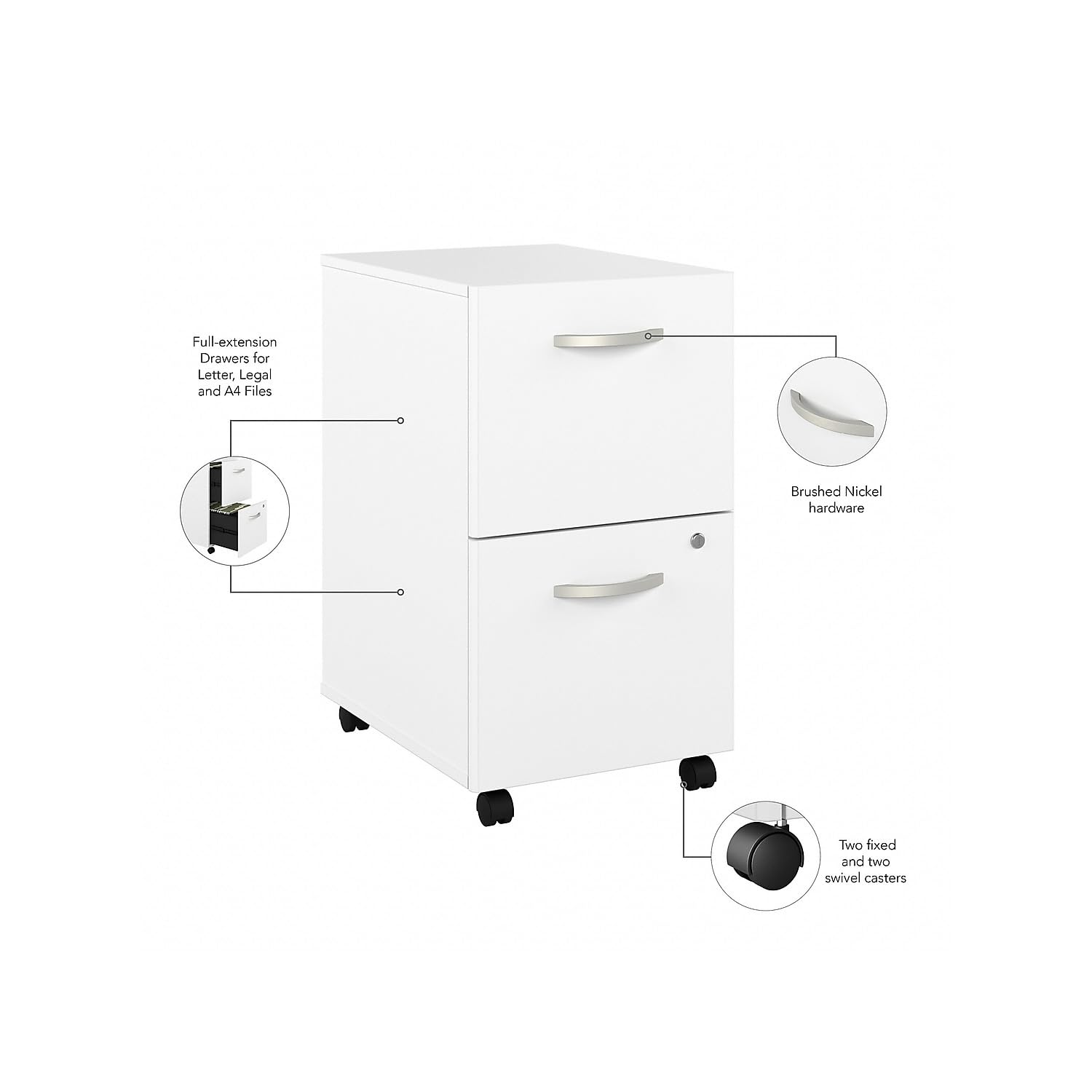 2 Drawer Mobile File Cabinet White