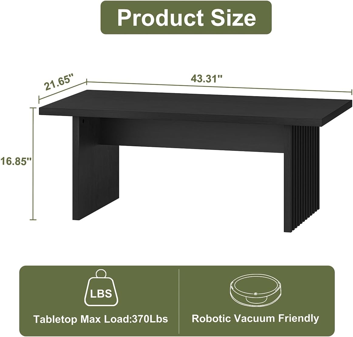 Black Oak Fluted Coffee Table 43 Inch
