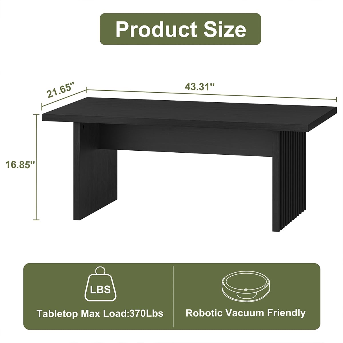 Black Oak Fluted Coffee Table 43 Inch