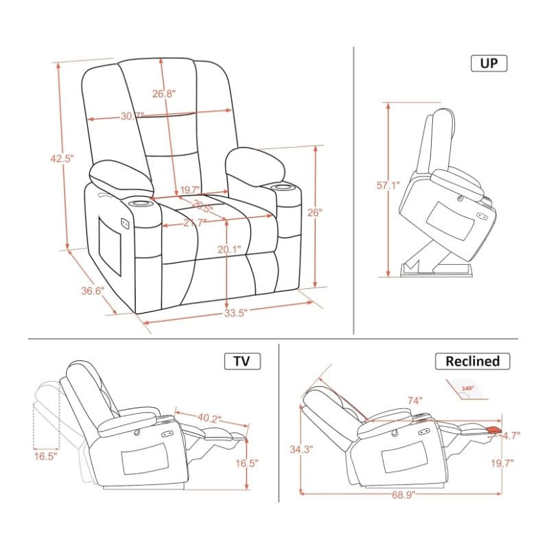 Electric Lift Recliner Chair with Massage and Heat