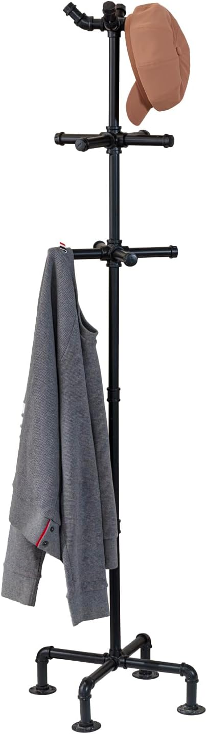 5.5ft Freestanding Coat Rack with Industrial Metal Pipe Design and 12 Hooks