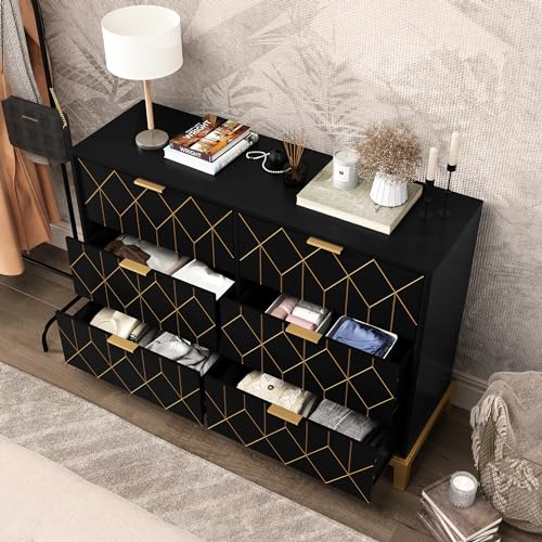 48" Modern Dresser with 6 Drawers and Gold Lines