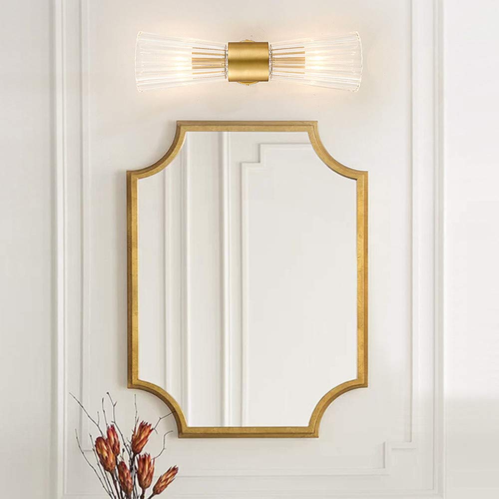 Mid-Century Modern Gold Wall Sconce with Glass Shade