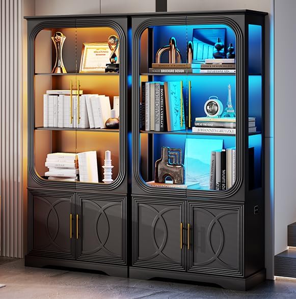 69.7" Display Cabinet with LED Lights and Glass Doors