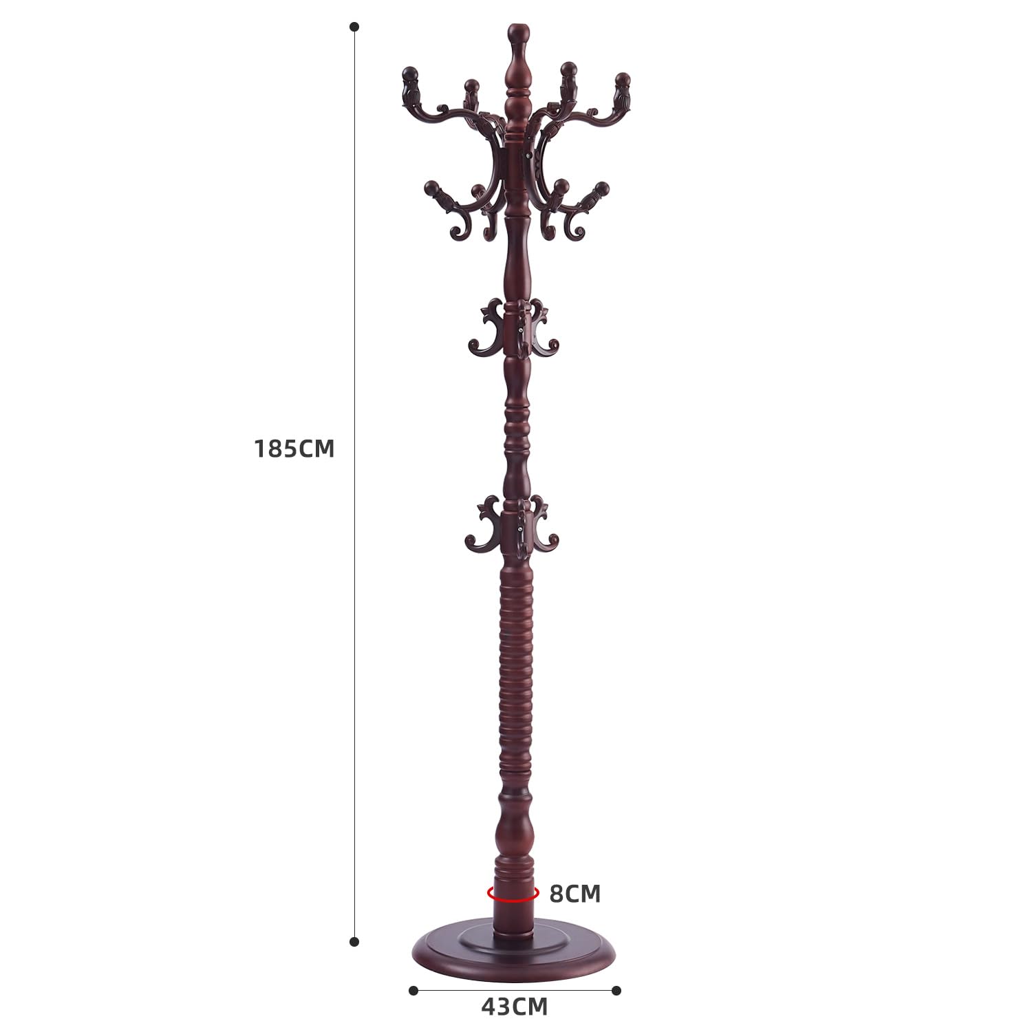 Wooden Freestanding Coat Rack with 14 Hooks
