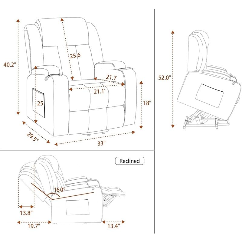 Electric Lift Recliner Chair with Massage and Heat
