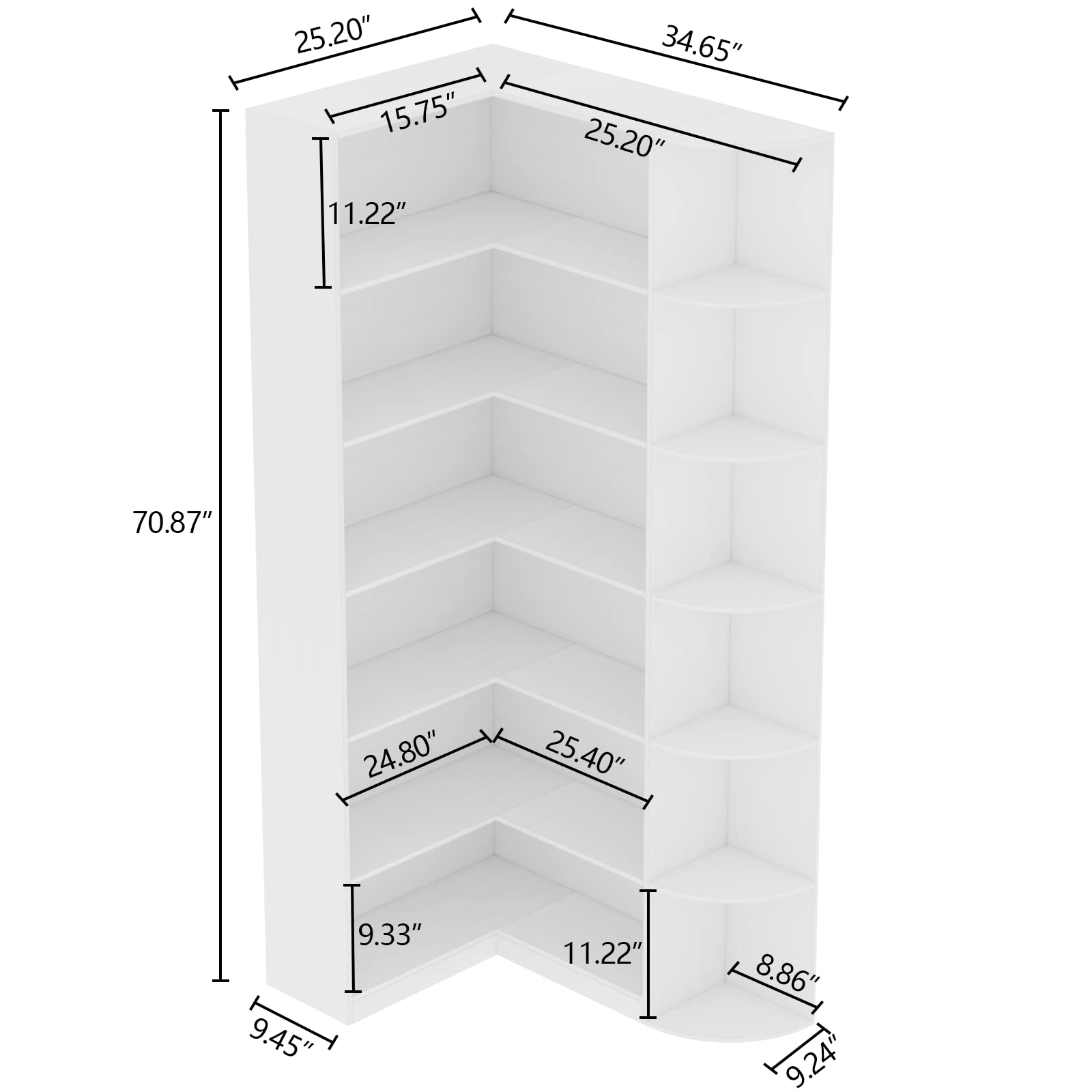 6-Tier L-Shaped Corner Bookcase with Full Baffle