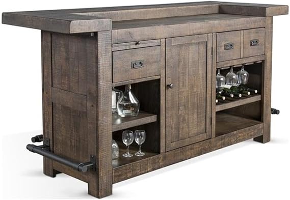 Wood Home Bar with Shelves and Drawers