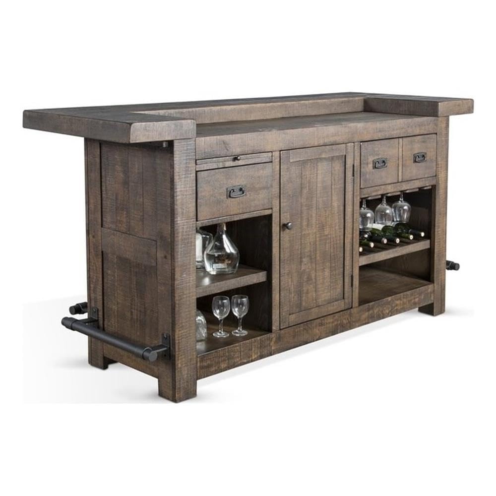 Wood Home Bar with Shelves and Drawers