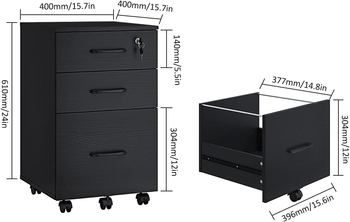 3 Drawer Mobile File Cabinet with Wheels