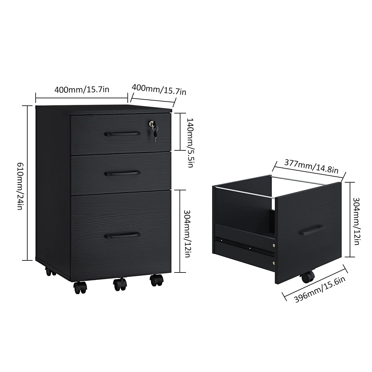 3 Drawer Mobile File Cabinet with Wheels
