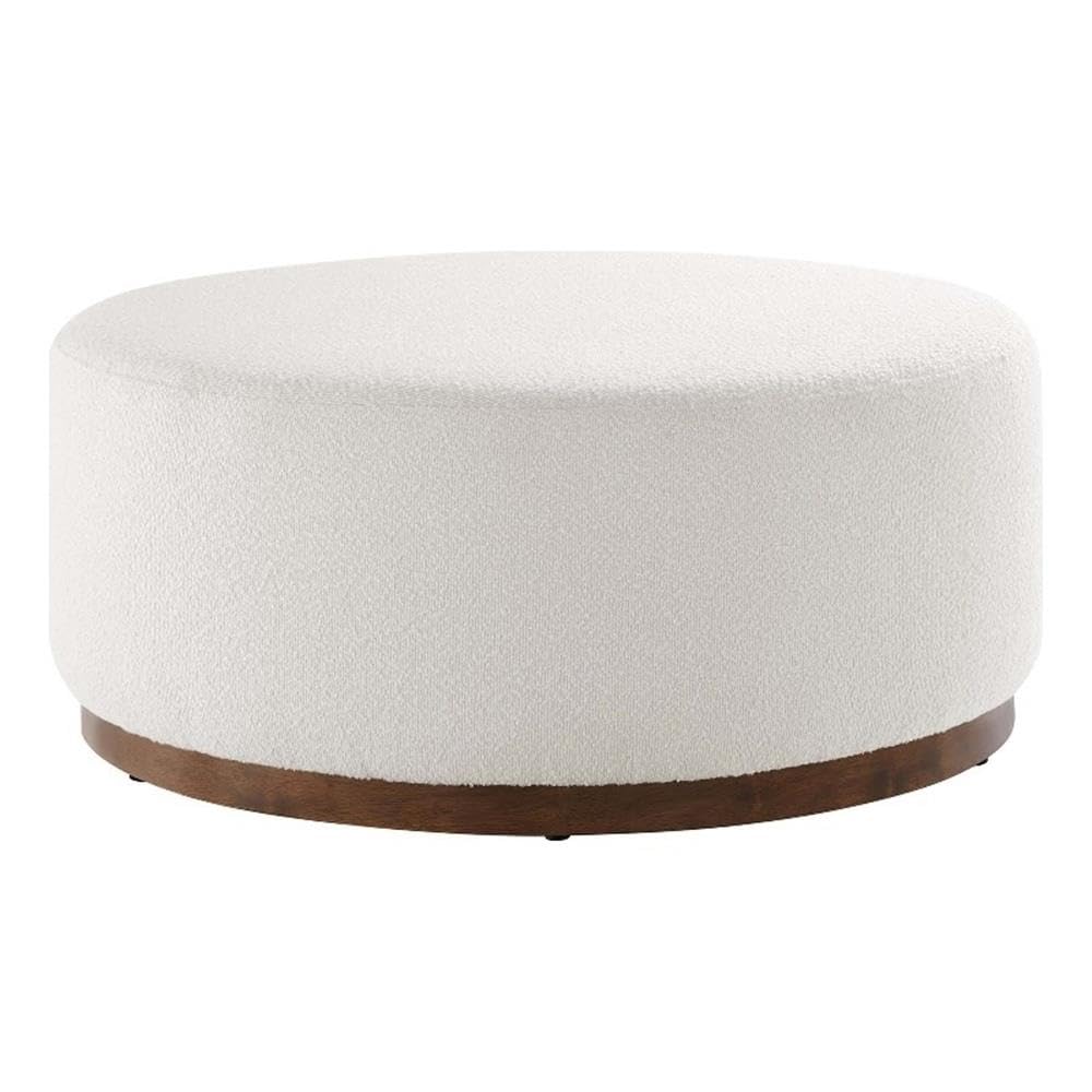 38" Round Boucle Upholstered Ottoman