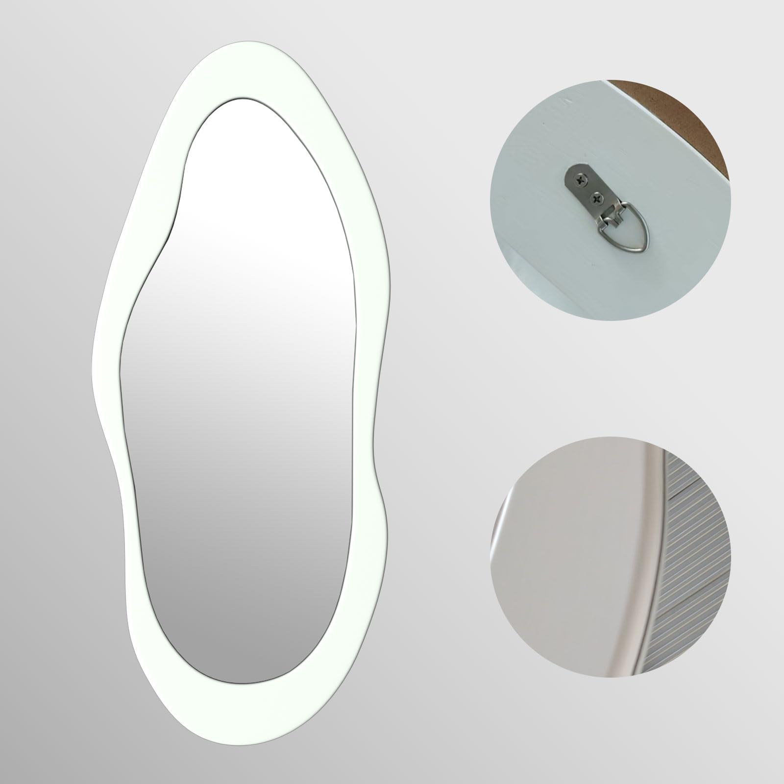 Irregular Wavy Full Length Mirror White Wooden Frame