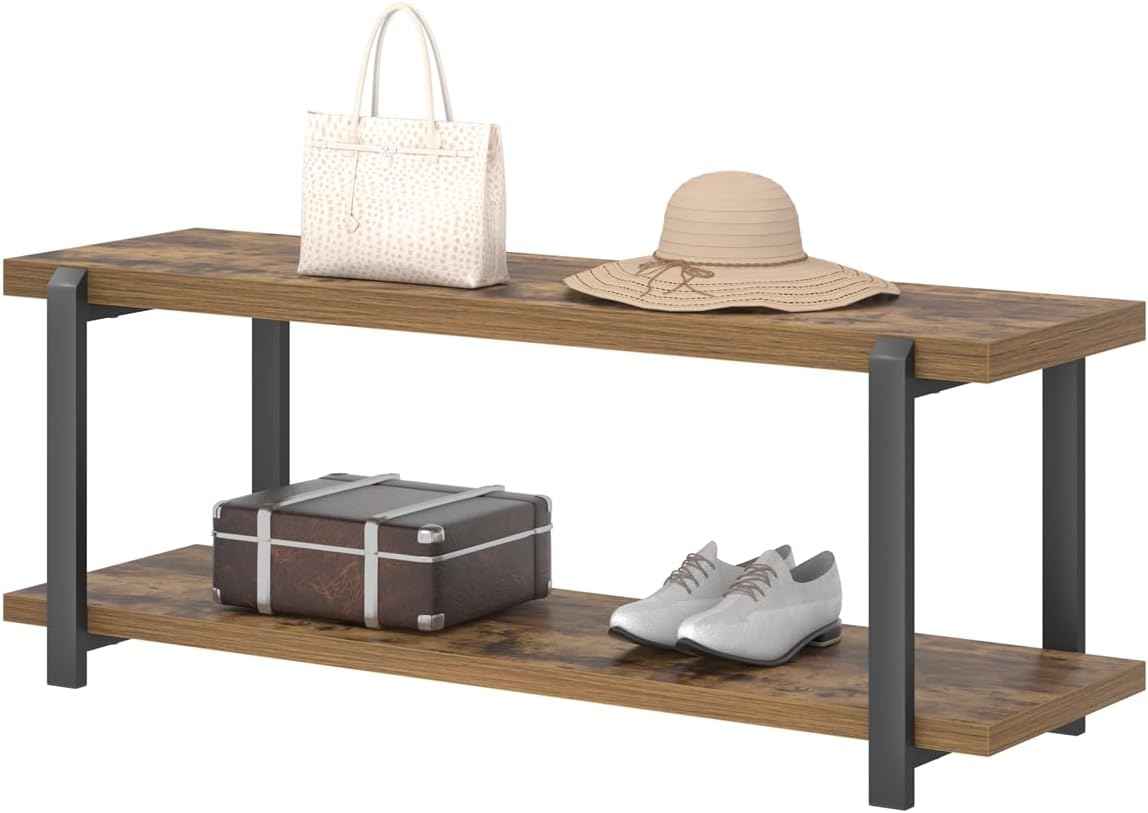 Shoe Storage Bench with Open Shelf