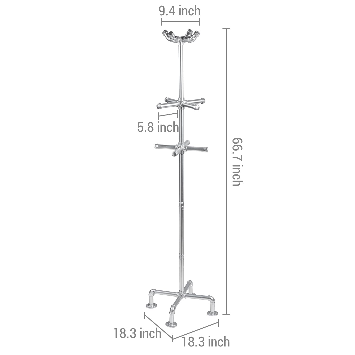 5.5ft Freestanding Coat Rack with Industrial Metal Pipe Design and 12 Hooks