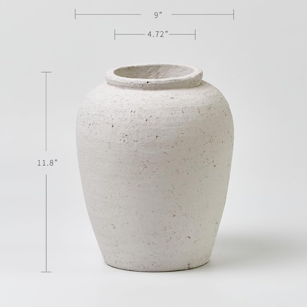White Ceramic Large Vase 11" Tall Zen Style
