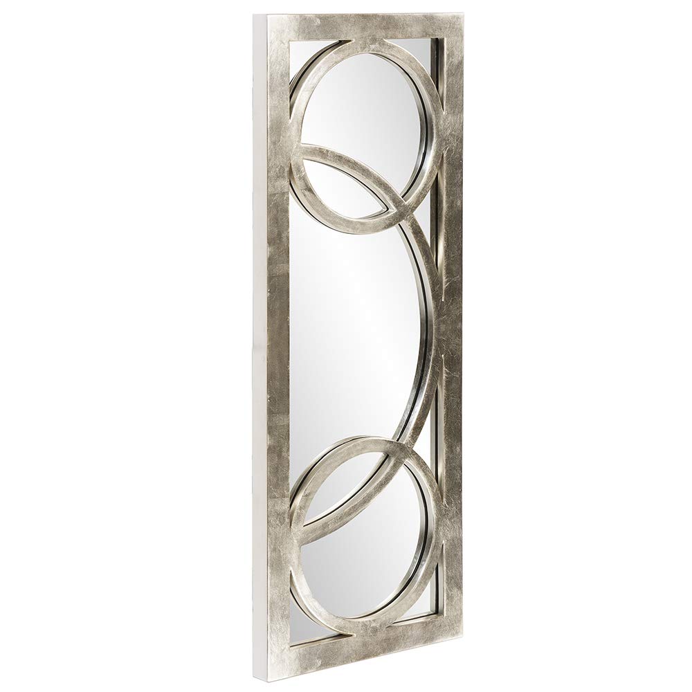Dynasty Rectangular Wall Mirror with Circular Overlay Silver Leaf Finish