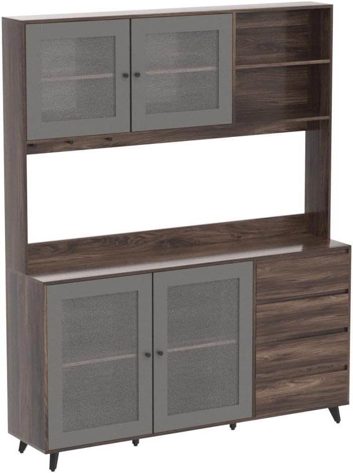 Kitchen Pantry Storage Cabinet with Glass Doors