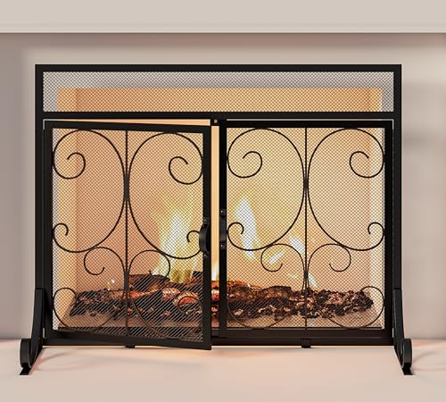 Flat Fireplace Screen with Scroll Design