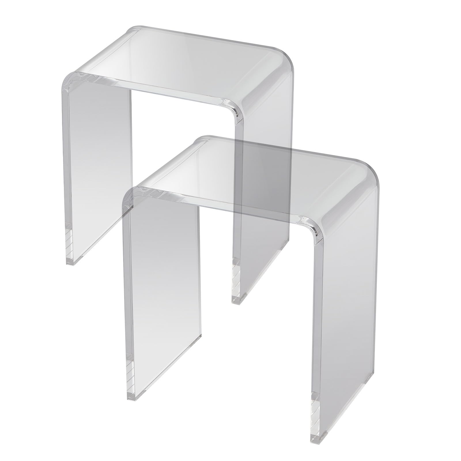 Acrylic Side Table Set of 2 - U-Shaped Clear End Tables with Waterfall Edges