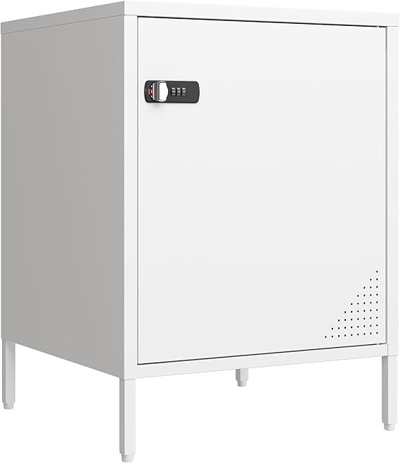 2 Drawer Lockable Metal Nightstand End Table