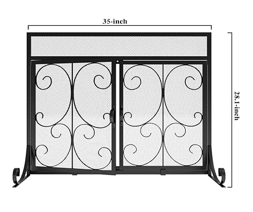 Flat Fireplace Screen with Scroll Design