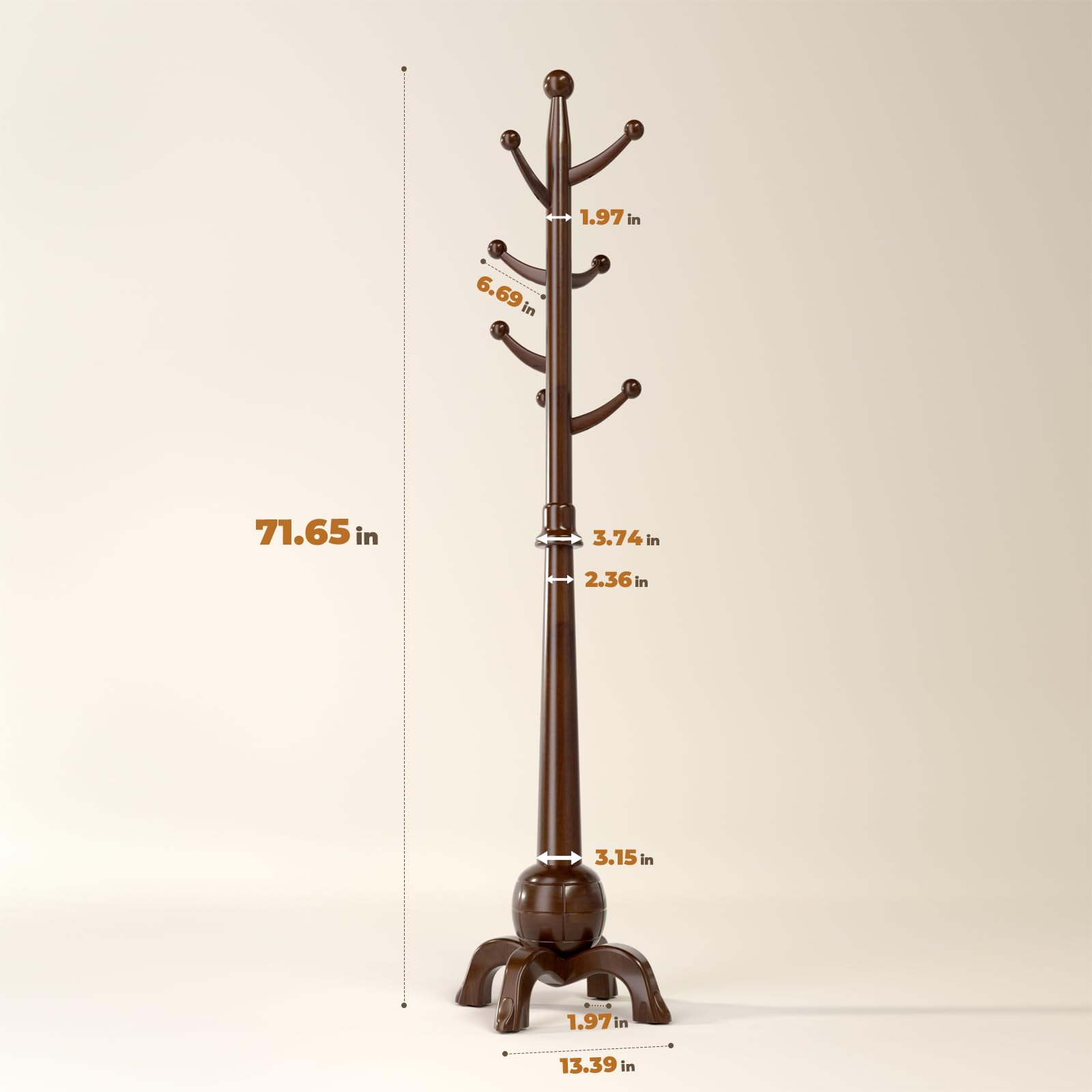 Freestanding Wooden Hall Tree with 8 Hooks