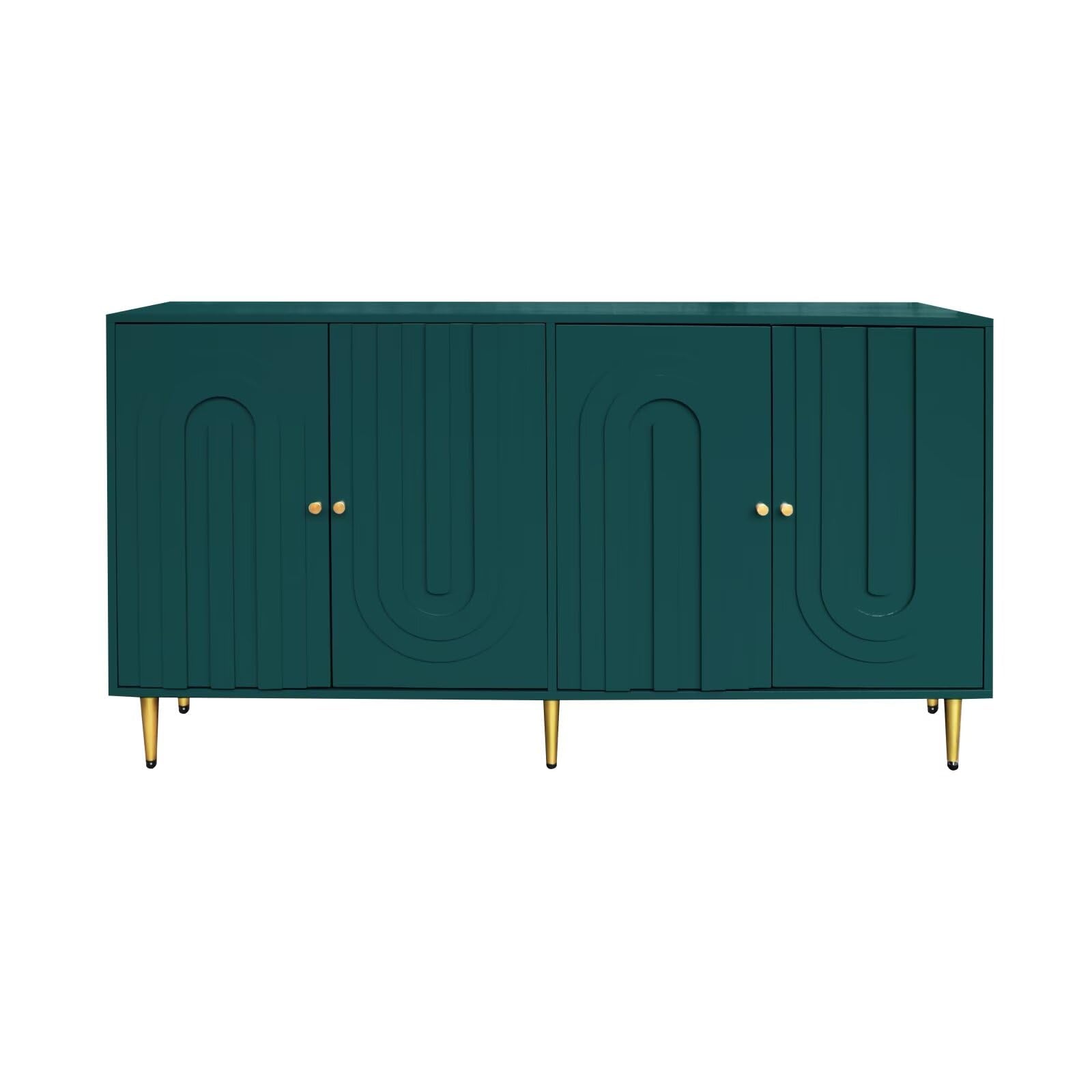 Modern Green Lacquered 4-Door Wooden Sideboard Cabinet